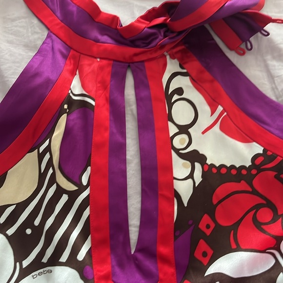 Bebe purple, red, white, brown and beige halter top. - Picture 8 of 13